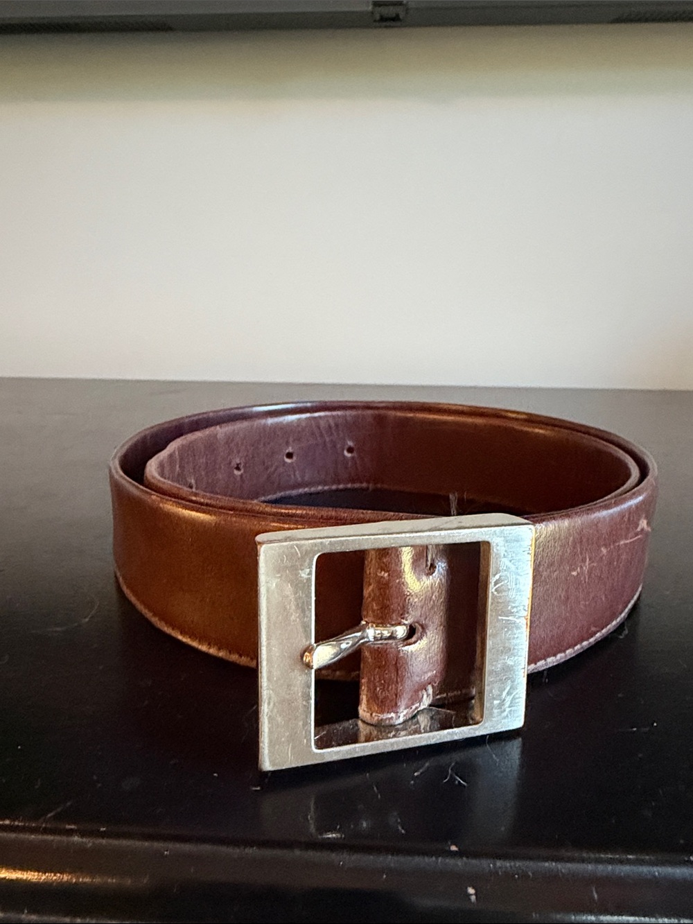 Banana Republic Brown Leather Belt with Silver Square Buckle